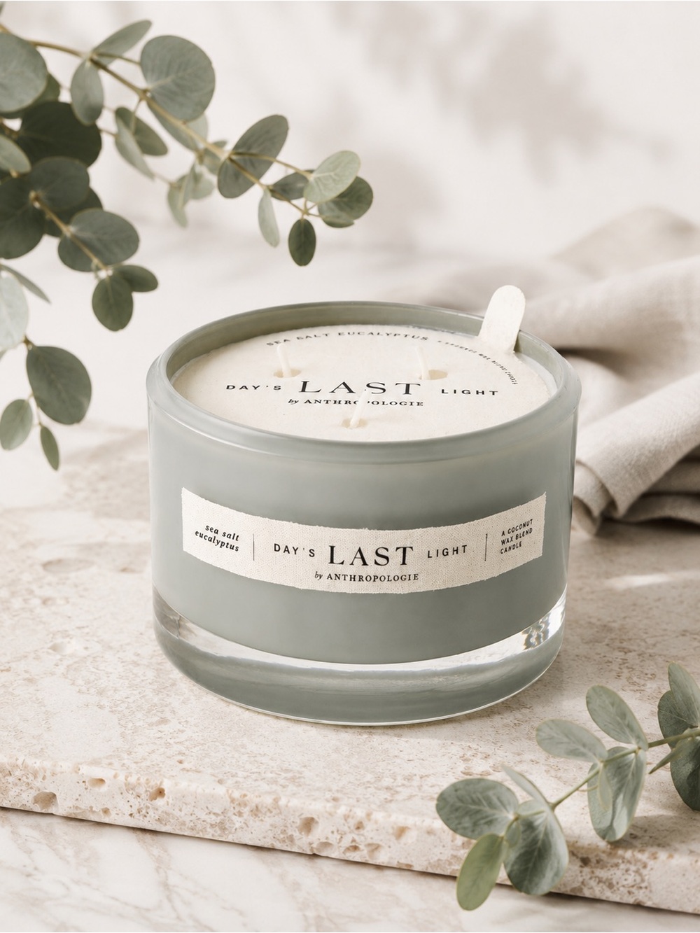 NIB Anthropologie Day’s Last Light Sea Salt Eucalyptus 3 Wick Candle Large